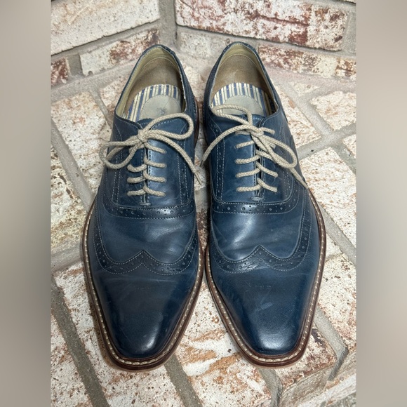 Giorgio Brutini Navy Blue Leather Wingtip Brogue Oxford Dress Shoes Formal Work - Picture 5 of 15